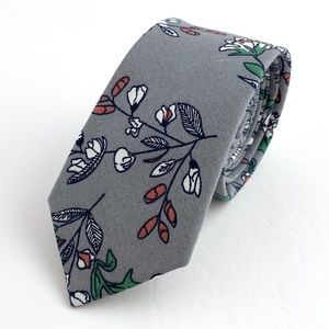 Men’s Slim Grey Retro Style Floral Necktie